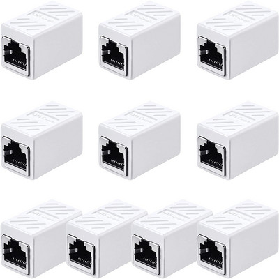 Conector de rețea HTOC Cuplaj RJ45 pentru Extensor de rețea de cablu Cat5 Cat5e Cat6e mamă la mamă (pachet 10 alb)