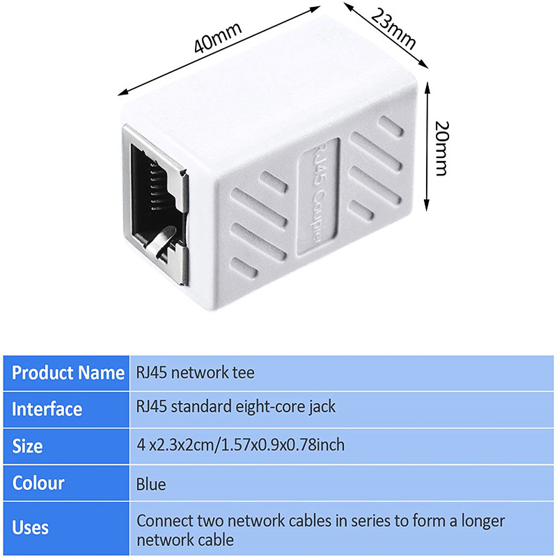 Conector de rețea HTOC Cuplaj RJ45 pentru Extensor de rețea de cablu Cat5 Cat5e Cat6e mamă la mamă (pachet 10 alb)