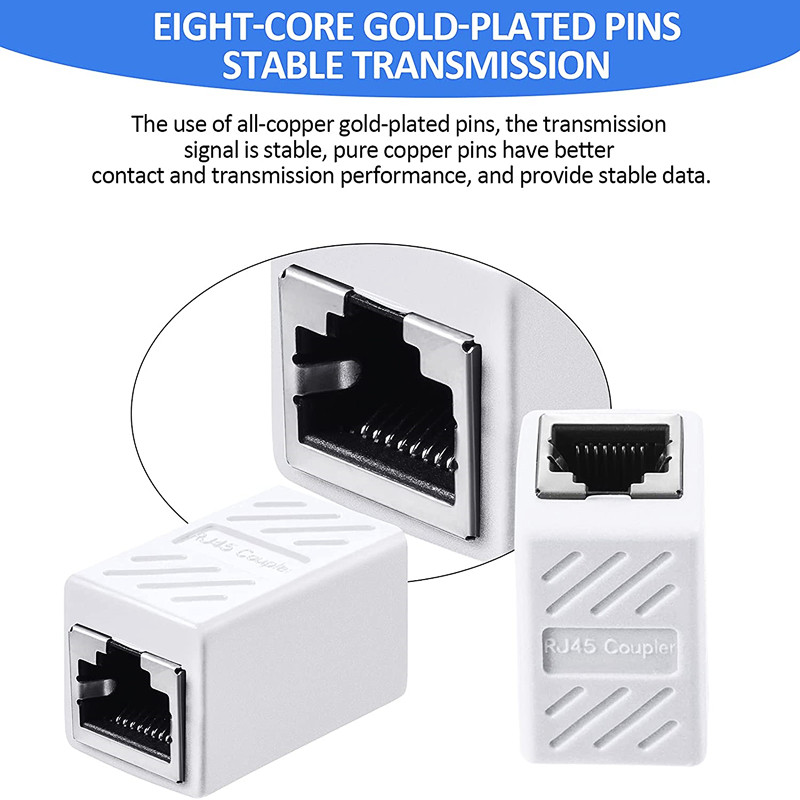 Conector de rețea HTOC Cuplaj RJ45 pentru Extensor de rețea de cablu Cat5 Cat5e Cat6e mamă la mamă (pachet 10 alb)
