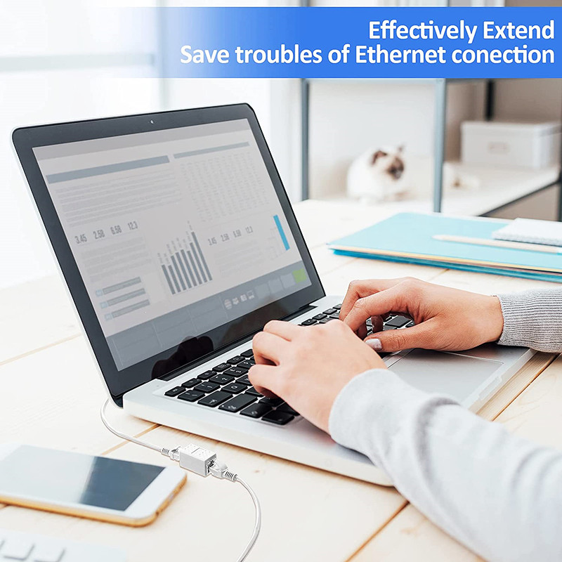 Conector de rețea HTOC Cuplaj RJ45 pentru Extensor de rețea de cablu Cat5 Cat5e Cat6e mamă la mamă (pachet 10 alb)