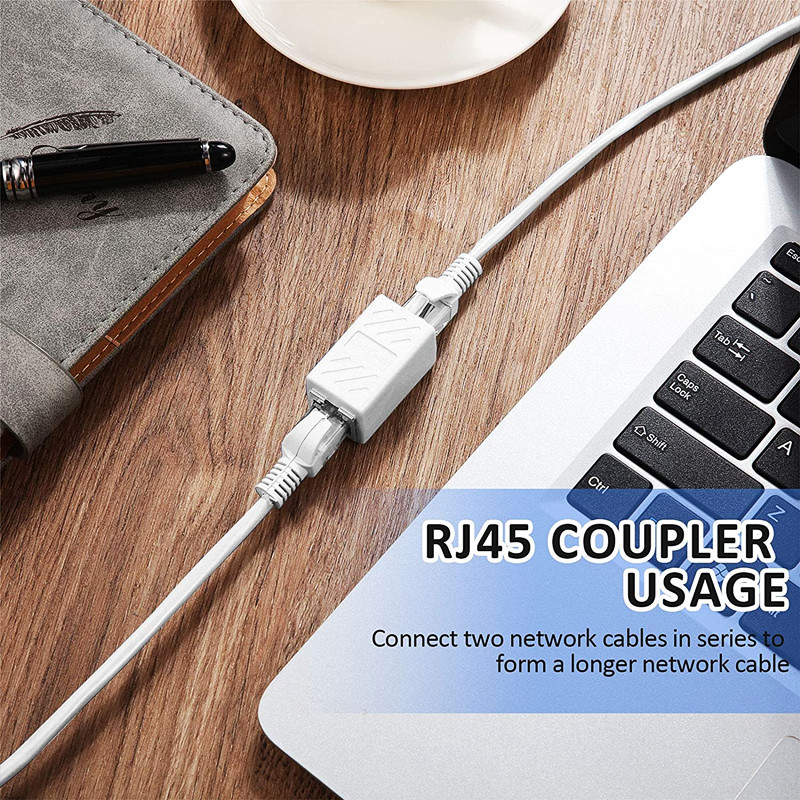 Conector de rețea HTOC Cuplaj RJ45 pentru Extensor de rețea de cablu Cat5 Cat5e Cat6e mamă la mamă (pachet 10 alb)