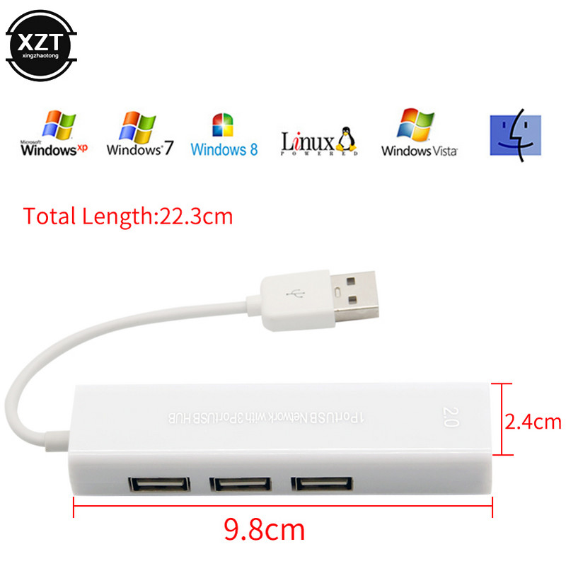 USB Ethernet-RJ45 hálózati kártya 10/100 Mbps LAN-adapter 3 portos USB 2.0 HUB-bal Mac iOS Xiaomi Mi Box laptop PC-hez