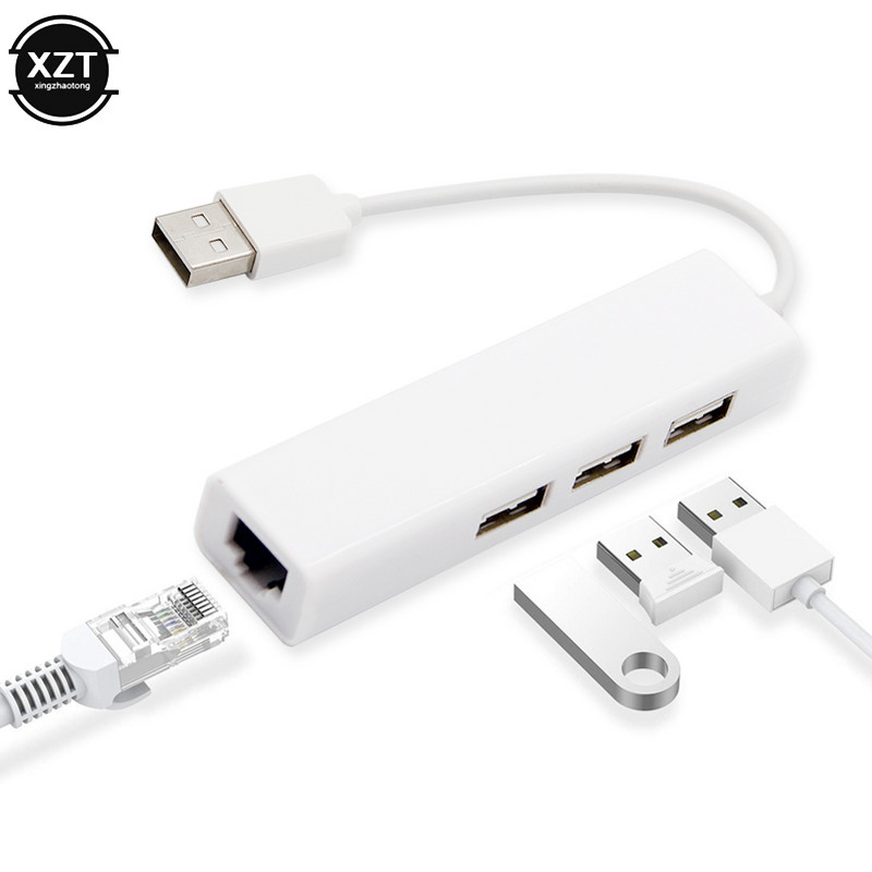 USB Ethernet-RJ45 hálózati kártya 10/100 Mbps LAN-adapter 3 portos USB 2.0 HUB-bal Mac iOS Xiaomi Mi Box laptop PC-hez