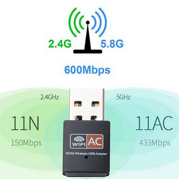 Kebidu USB Wifi Adapter 600Mbps Ασύρματη κάρτα δικτύου Ethernet Κεραία Δέκτης Wifi USB LAN AC Διπλή ζώνη 2.4G 5GHz για PC Dongle