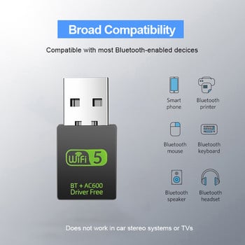 Κάρτα ασύρματου δικτύου 600Mbps Προσαρμογέας Bluetooth USB Προσαρμογέας WiFi Δέκτης 2.4G V4.0 Εξωτερικός πομπός δικτύου wifi για φορητό υπολογιστή