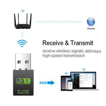Безжична мрежова карта 600Mbps Bluetooth USB адаптер WiFi адаптер приемник 2.4G V4.0 външен мрежов предавател wifi за лаптоп