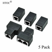 HTOC 5 pachete Adaptor conectori splitter RJ45 2 pachete femele 1 la 2 și 3 pachete femele 1 la 1 adaptor priză de rețea pentru Cat5 Cat6