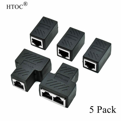 HTOC 5 пакета RJ45 сплитер конектори адаптер 2 пакета женски 1 към 2 и 3 пакета женски 1 към 1 мрежов адаптер за гнездо за Cat5 Cat6