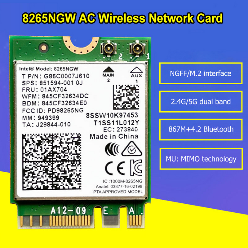 pentru Intel 8265 AC AC8265 8265NGW NGFF pentru card Wifi M.2 WIFI compatibil Bluetooth 4.2 Adaptor de rețea dual band 2.4G/5G