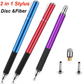 Universalus Stylus Pen, 2 viename diskas ir skaidulinis antgalis talpinis jutiklinio ekrano piešimo rašiklis, skirtas iPad iPhone Samsung Xiaomi Redmi Huawei