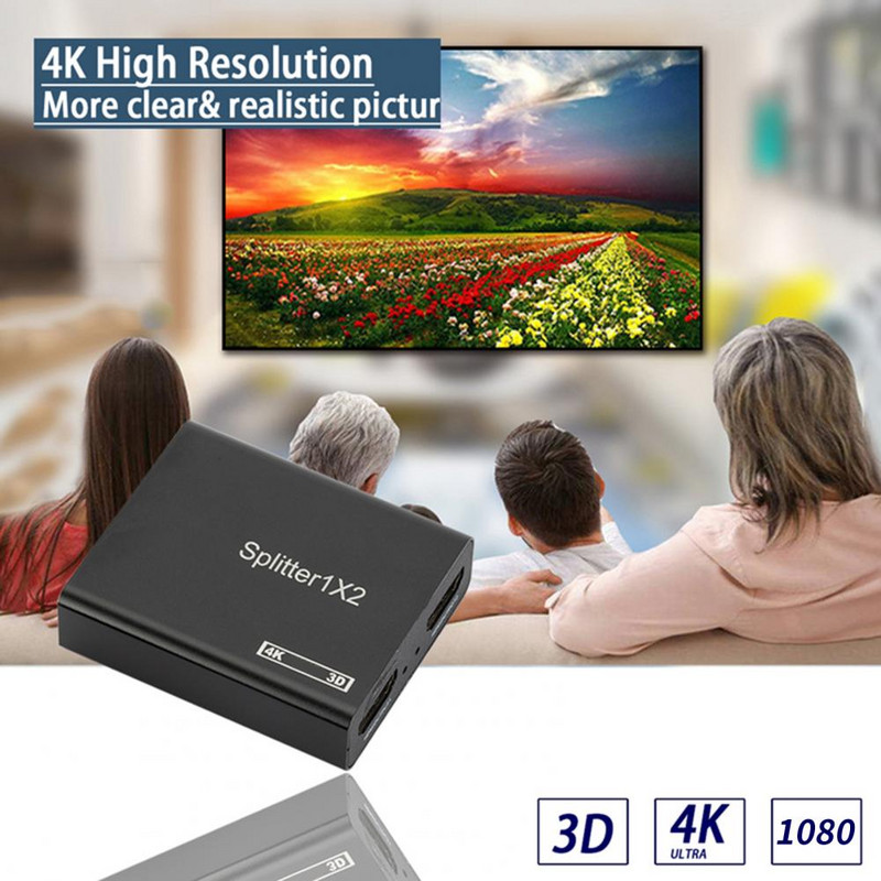 HDMI-ühilduv jaotur 1 sisse 2 väljund duplikaadi/peegli tugi 4K@30Hz suure selgusega HDMI-ühilduv adapterkaabel kahe ekraani jaoks
