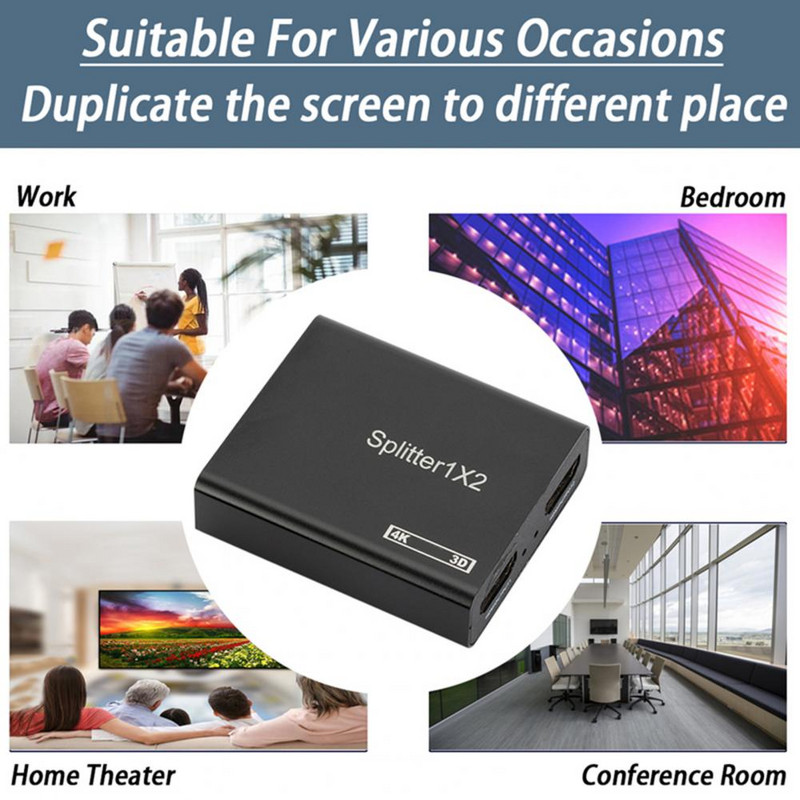 HDMI-ühilduv jaotur 1 sisse 2 väljund duplikaadi/peegli tugi 4K@30Hz suure selgusega HDMI-ühilduv adapterkaabel kahe ekraani jaoks