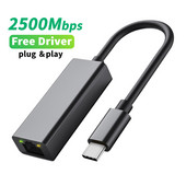Adaptor USB tip C Ethernet Card de rețea Driver gratuit USB Type-C la RJ45 2500Mbps Adaptor Lan pentru MacBook PC Mac