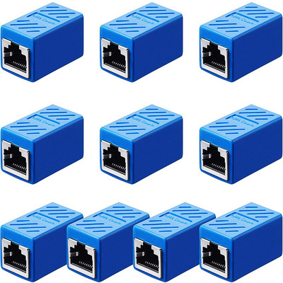 HTOC 10 PCS RJ45 movos tinklo jungtis, skirta Cat6/Cat5 eterneto tinklo kabelio movos moteriai ir moteriai (mėlyna)