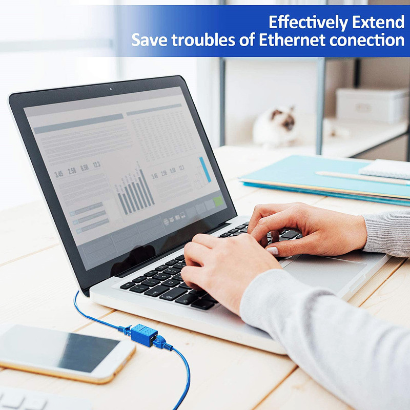 HTOC 10 PCS RJ45 siduri võrgupistik Cat6/Cat5 Etherneti võrgukaabli jaoks, naissoost ja emane (sinine)