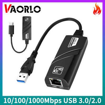 VAORLO 10/100/1000Mbps USB 3.0/2.0 Type-C 3.1 към Gigabit Ethernet RJ45 LAN адаптер Мрежова карта за MAC PC лаптоп Windows 7 8 10