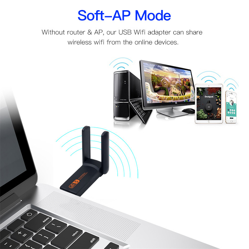 Adaptor USB WiFi Bluetooth 4.2 1300Mbps Bandă duală 2.4GHz 5GHz Wifi Placă de rețea Usb 3.0 Receptor wireless pentru PC Desktop Laptop