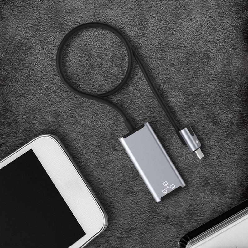 USB Ethernet adapter 8 tűs RJ45 PD20W töltő külső 100 Mbps USB hálózati kártya Plug-and-Play iPhone Ethernet adapterhez