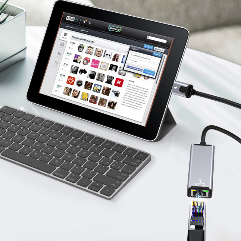 USB Ethernet adapter 8 tűs RJ45 PD20W töltő külső 100 Mbps USB hálózati kártya Plug-and-Play iPhone Ethernet adapterhez