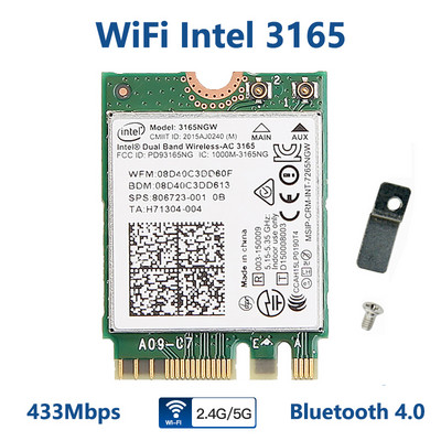 433Mbps Intel 3165 Card Wifi Bandă duală 2.4G/5Ghz 802.11ac WiFi + Bluetooth 4.0 Mini adaptor de rețea 3165NGW