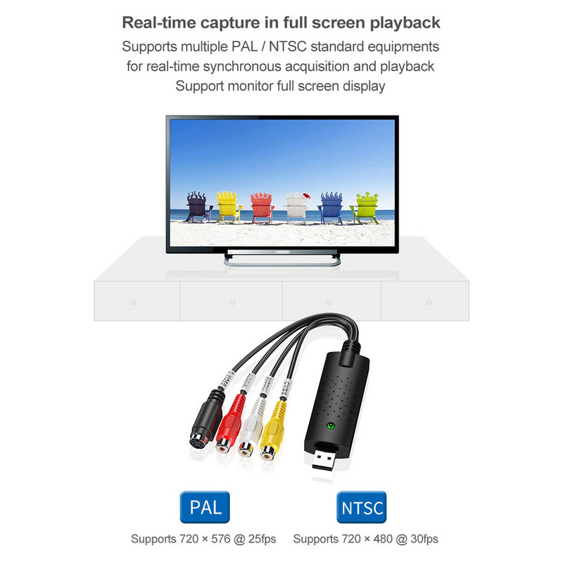 VHS į skaitmeninį keitiklį USB 2.0 vaizdo keitiklis Garso fiksavimo kortelė VHS dėžutė VHS VCR TV į skaitmeninį keitiklį palaikymas Win 7/8/10