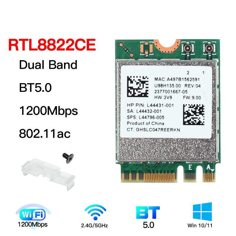 RTL8822CE 1200Mbps Dual Band 2.4G/5Ghz 802.11AC WiFi kartica mrežna NGFF M.2 kartica za Bluetooth 5.0 prijenosno/PC podrška Windows10/11