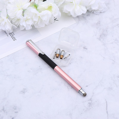 Set de stilouri capacitive 2-în-1, 5 bucăți, cu vârfuri de înlocuire, stilou tactil cu capete dublu, pixuri capacitive pentru scris de mână, roz