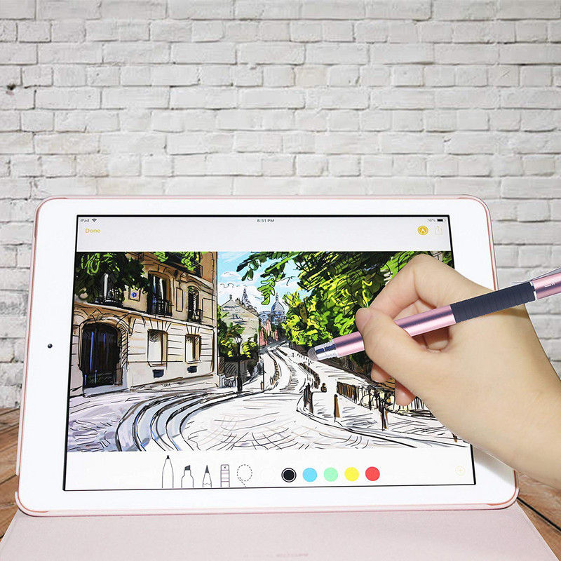 Set de stilouri capacitive 2-în-1, 5 bucăți, cu vârfuri de înlocuire, stilou tactil cu capete dublu, pixuri capacitive pentru scris de mână, roz