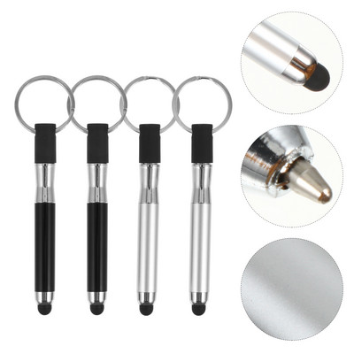 4 buc. stilou cu bile cu ecran tactil Pen stilou Luciu de buze Breloc cu capacități Ecran Stylus din aliaj Inele pentru chei Stylus Pixuri negre
