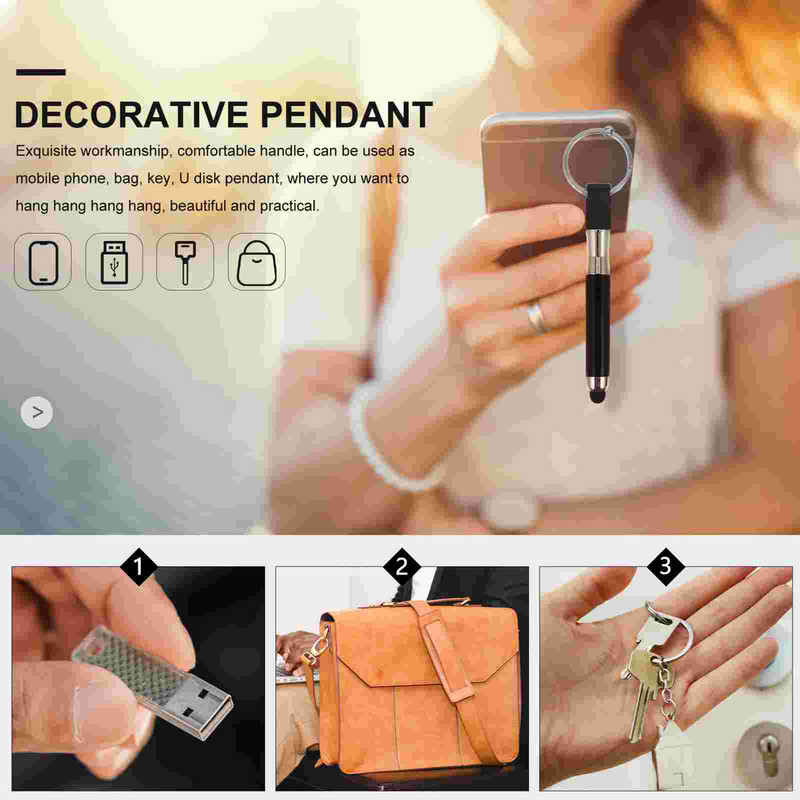 4 buc. stilou cu bile cu ecran tactil Pen stilou Luciu de buze Breloc cu capacități Ecran Stylus din aliaj Inele pentru chei Stylus Pixuri negre