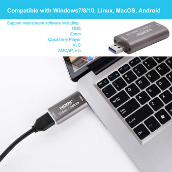 USB Audio Video Capture Card 4K 1080P HDMI към USB 3.0 Запис към DSLR видеокамера Action Cam Компютър за игри Стрийминг Обучение