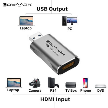 Κάρτα λήψης βίντεο HDMI 1080p 60fps Συσκευή λήψης παιχνιδιών Σύνδεσμος κάμερας για τηλέφωνο PS4 XBOX DVD κάμερα HD Live Streaming Box Εγγραφή