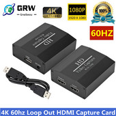 GRWIBEOU 4K Loop Out Κάρτα λήψης HDMI Πλάκα εγγραφής ήχου βίντεο Ζωντανή ροή USB 2.0 1080p Grabber για κάμερα DVD παιχνιδιών PS4