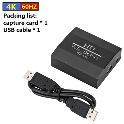 GRWIBEOU 4K Loop Out Κάρτα λήψης HDMI Πλάκα εγγραφής ήχου βίντεο Ζωντανή ροή USB 2.0 1080p Grabber για κάμερα DVD παιχνιδιών PS4