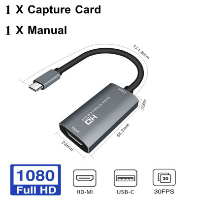 HD HDMI–USB-C videorögzítő kártya 1080P Type C–HD-MI videórögzítő társasjáték rögzítése élő közvetítés