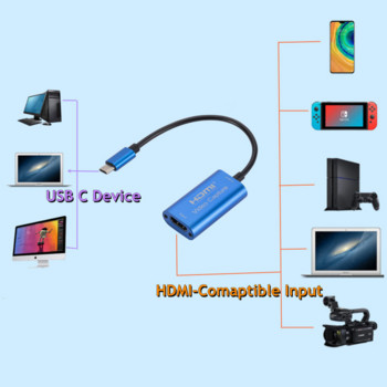 Преносим 1080P HDMI-съвместим тип C видео заснемане Micro USB/USB 3.0 видео граббер за компютърни игри Камера Запис Поточно предаване на живо