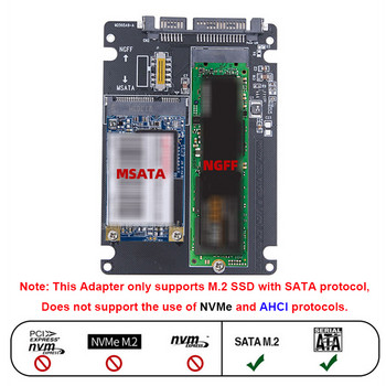 M.2 NGFF SSD MSATA Протокол към сериен порт Външен вграден твърд диск Кутия Msata към Sata 3 3.0 Превключване на два диска с превключвател