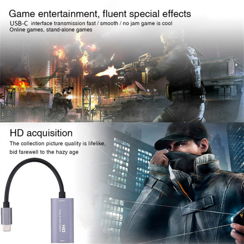 Grwibeou HDMI suderinama su USB-C vaizdo fiksavimo kortele 4k Type C į HDMI vaizdo įrašymo stalo žaidimo įrašas tiesioginė transliacija