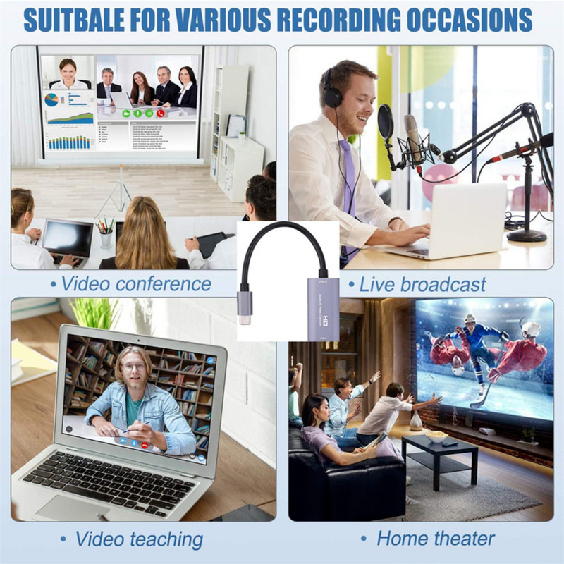 Grwibeou HDMI suderinama su USB-C vaizdo fiksavimo kortele 4k Type C į HDMI vaizdo įrašymo stalo žaidimo įrašas tiesioginė transliacija