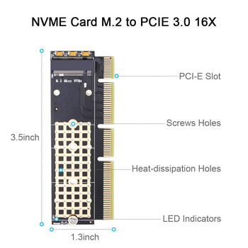 Onvian M.2 NVME Προσαρμογέας SSD σε κάρτα PCIe M.2 Key M Driver with Silicone Cooling Pad Προσαρμογέας σκληρού δίσκου Υποστήριξη PCIe x4x8x16