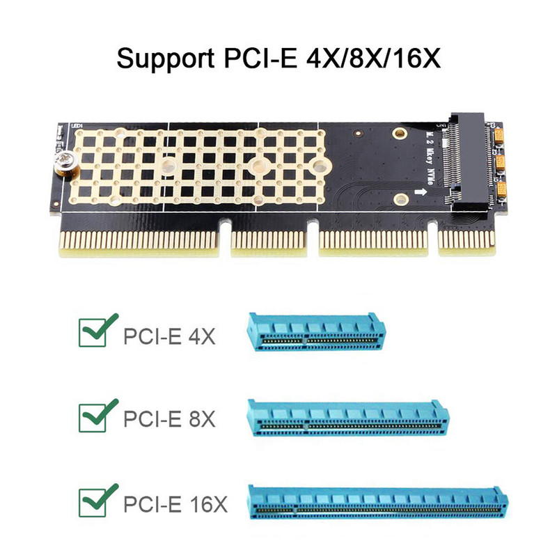 Adaptor Onvian M.2 NVME SSD la card PCIe Driver M.2 Key M cu suport de răcire din silicon Adaptor pentru hard disk Suport slot PCIe x4x8x16
