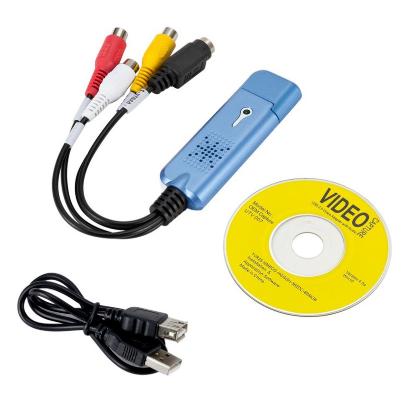 Grwibeou USB 2.0 vaizdo garso įrašymo kortelės adapteris nešiojamasis VHS DC60 DVD vaizdo įrašymo kortelės keitiklis TV imtuvas kompiuteriui Win7