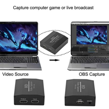 Grwibeou 4K 60hz Loop Out HDMI Capture Card Плата за запис на аудио и видео Поточно предаване на живо USB 2.0 1080p Grabber за PS4 Game Camera