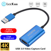 LccKaa 4K video tveršanas karte USB 3.0 HDMI saderīgs Grabber Recorder PS4 spēlei DVD videokamera Kamera ieraksta tiešraides straumēšana