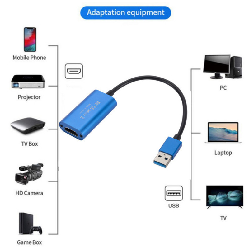 LccKaa 4K video tveršanas karte USB 3.0 HDMI saderīgs Grabber Recorder PS4 spēlei DVD videokamera Kamera ieraksta tiešraides straumēšana