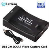 LccKaa 1080P USB 2.0 videorögzítő kártya Scart Gaming Record Box Élő közvetítés felvétel Otthoni irodai DVD Grabber Plug and Play