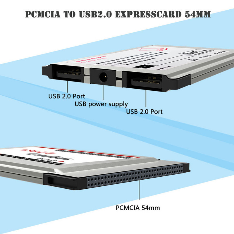 Jauns klēpjdatora PCMCIA uz USB 2.0 CardBus pārveidotājs 2 portu PCI Express kartes adapteris