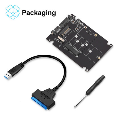 Zexmte NGFF MSATA - SATA 3.0 adapter M.2 USB 3.0 - 2.5 SATA merevlemez 2 az 1-ben konverter olvasó SATA kártya kábellel PC laptophoz