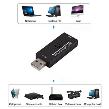 Grwibeou USB 2.0 Audio Capture Video Card HDMI To USB 1080P Εγγραφή μέσω Action Cam For HD Live Gaming Διδασκαλία βίντεο Διάσκεψη