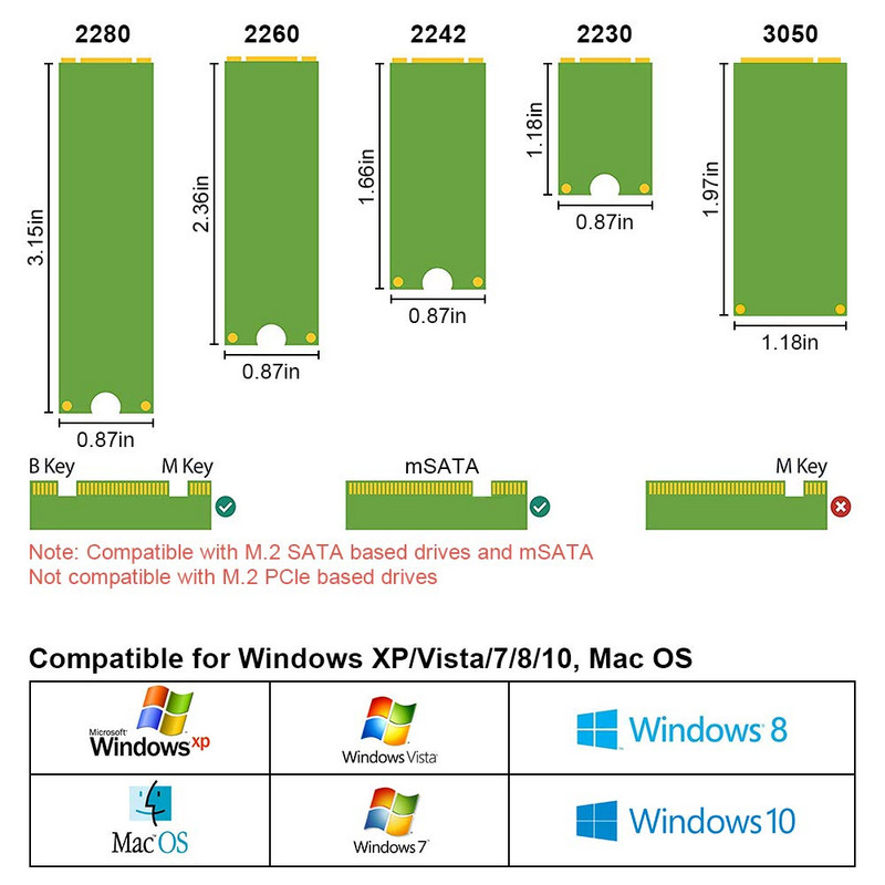 Goelely M.2 NGFF - SATA mSATA - SATA adapter Külső USB 3.0 22 tűs SATA SSD átalakító adapter 2 az 1-ben B kulcs M kulcsos emelőkártya